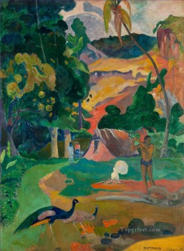 Paul Gauguin Painting - Matamoe Paisaje con pavos reales Postimpresionismo Primitivismo Paul Gauguin